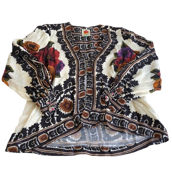 Farm Rio Flower Tapestry Popover Blouse Sz X Small EUC - Picture 14 of 15